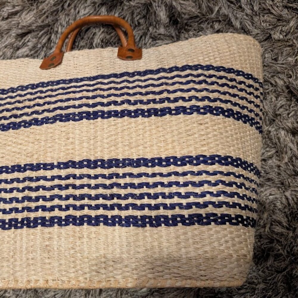 Mar Y Sol Caracas Striped Large Woven Basket Beach Tote Bag - Picture 9 of 10